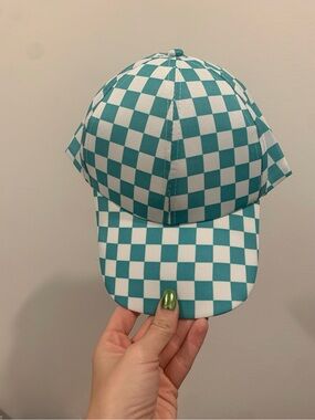 Teal and White Checkerboard Race Checkered Trendy Sporty Baseball Cap Hat New